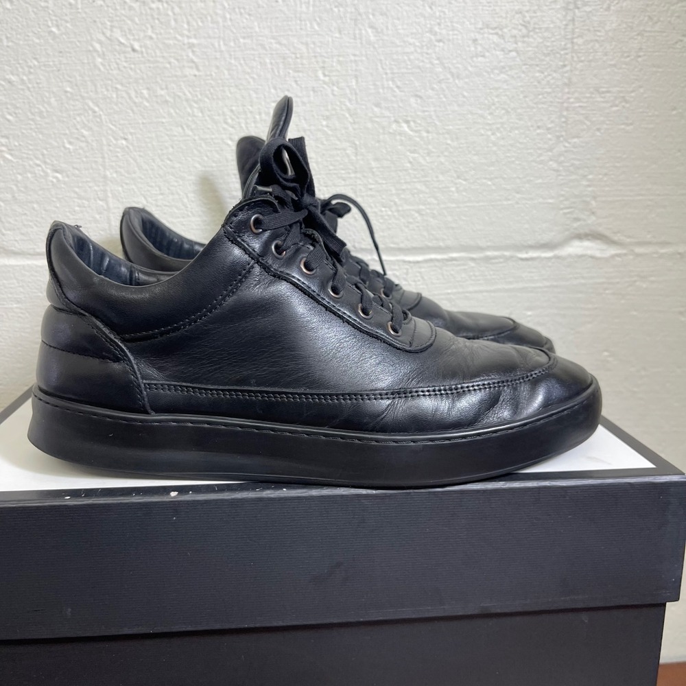 Filling Pieces Black‎ Leather Low Top Sneakers Lace up Men's 42 EU/8.5 US